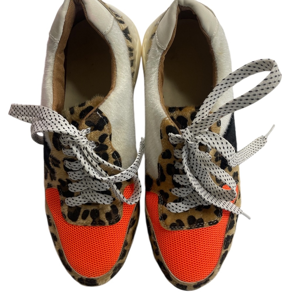 Animal print,Leopard,Orange Women's Sneakers,Size 7 - Picture 4 of 7